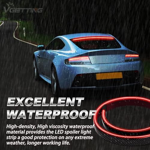 Vgetting Universal Car Spoiler Light Strip, 50 Inch Led Third Brake Light Bar For Cars Rear Spoiler Lip,Trunk Roof Wing, Carbon Fiber Red Sequential Light Strip With Turn Signal #TOP3