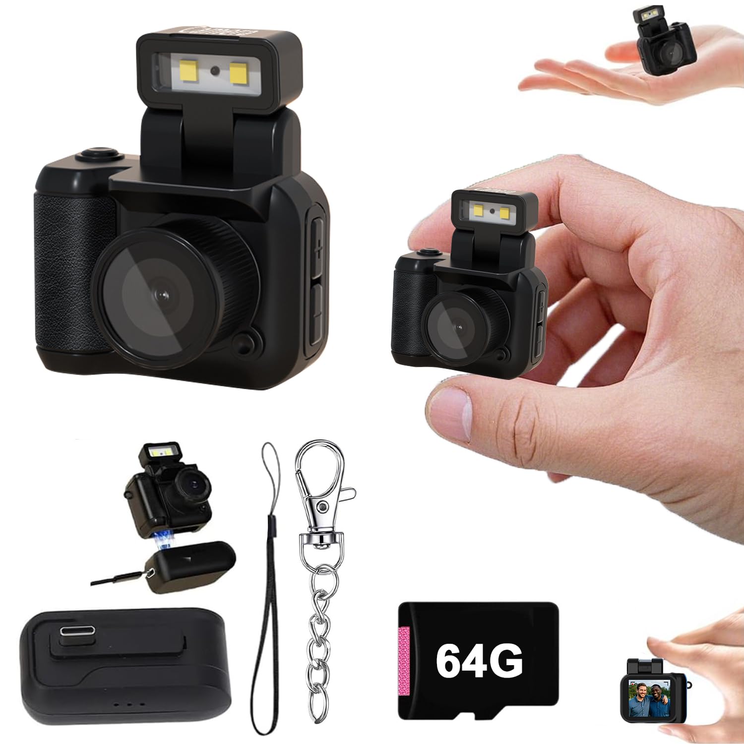 Gsnagole Retro Snap Camera?Mini Nostalgic Vintage View Camera?Tiny Snaps Camera?Keychain Digital Photo Camera?Llavero Mini CáMara Retro?1080p Hd with Led Flash Light (64G)