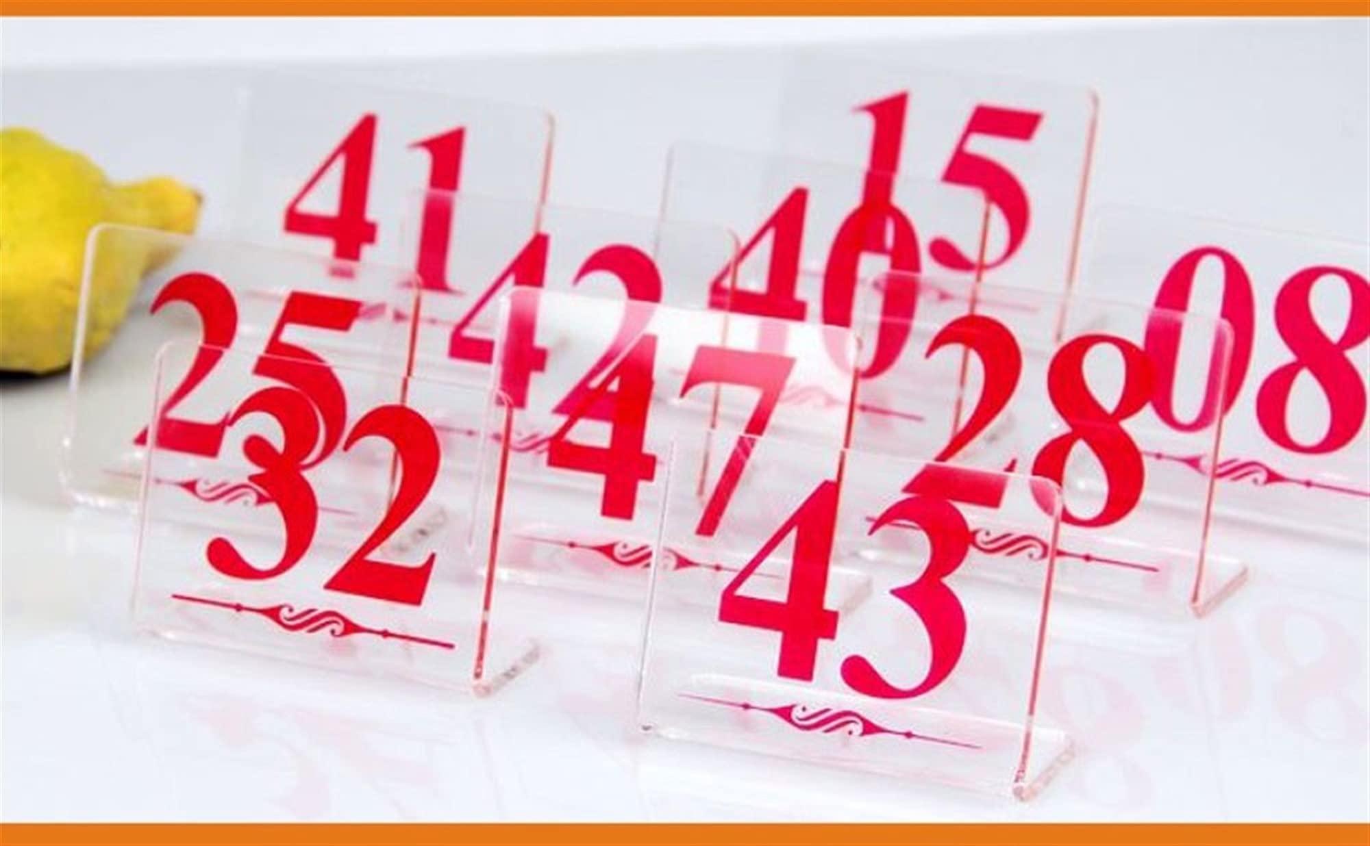 Carpas numeradas para mesas, Acrílico: ideal for recepciones rústicas, banquetes, cafeterías, restaurantes y hoteles.(1 40)