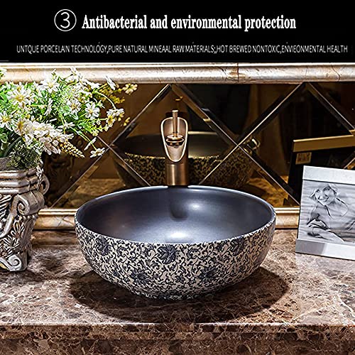 Ceramiczna Umywalka Nablatowa, Ręcznie Grawerowana Okrągła Misa, Artystyczna Umywalka Porcelanowa Na Blat Łazienkowy, C