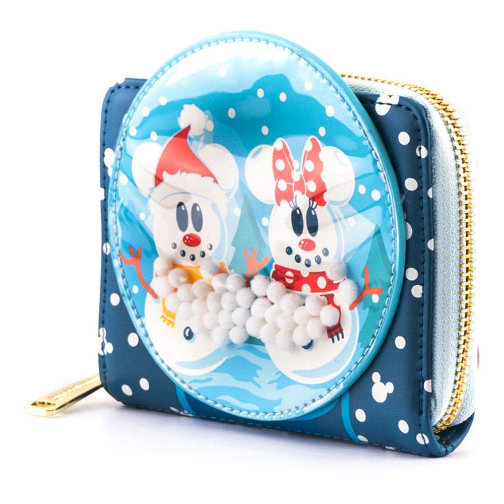 Loungefly X Disney Mickey & Minnie Snow Globe Zip Around Wallet - Fashion Cosplay Disneybound Cute Wallets