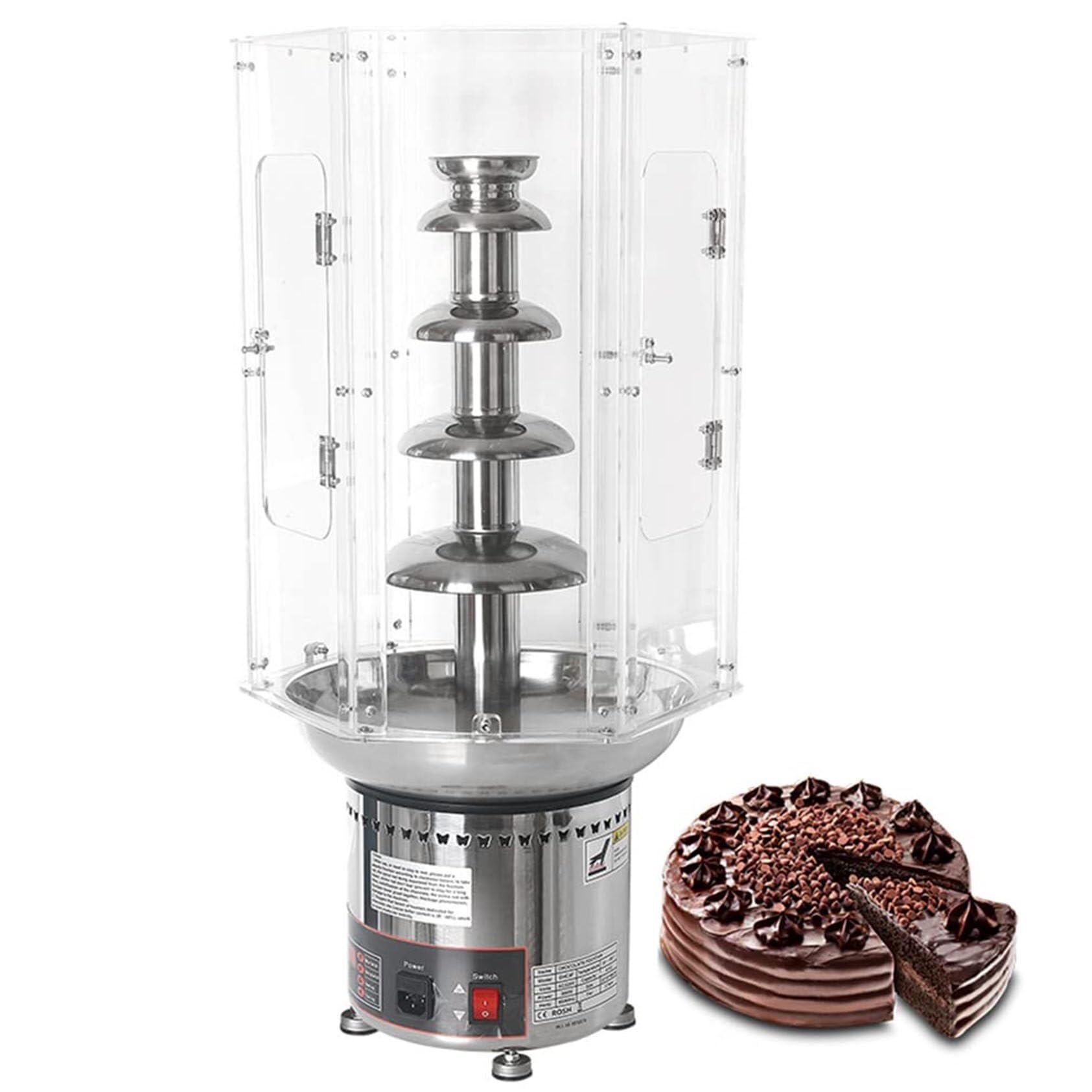 UMJIGF Chocolate Fountain Machine with Plastic Clear Acrylic Dust Cover with Temperature Control, Chocolate Waterfall Machine for Party Wedding Buffet Equipment,4tier