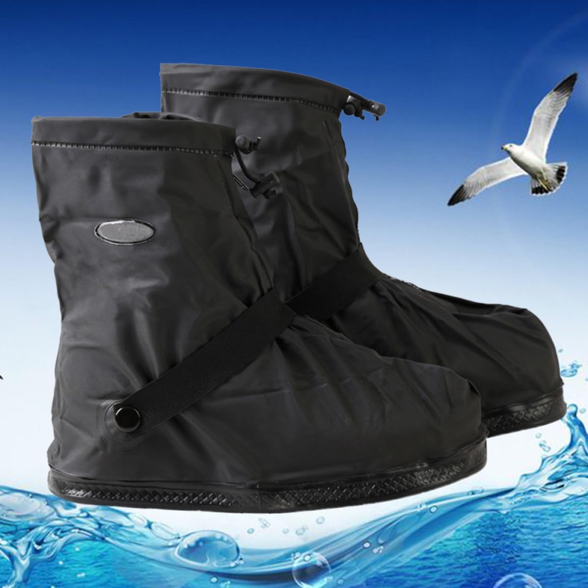 Hemoton Reusable Waterproof Rain Shoes Cover with Zipper Closure, Wear-Resistant Non-Slip Plastic and Rubber Overshoes for Fishing and Rainy Days, Black Low-Cut Design image 5