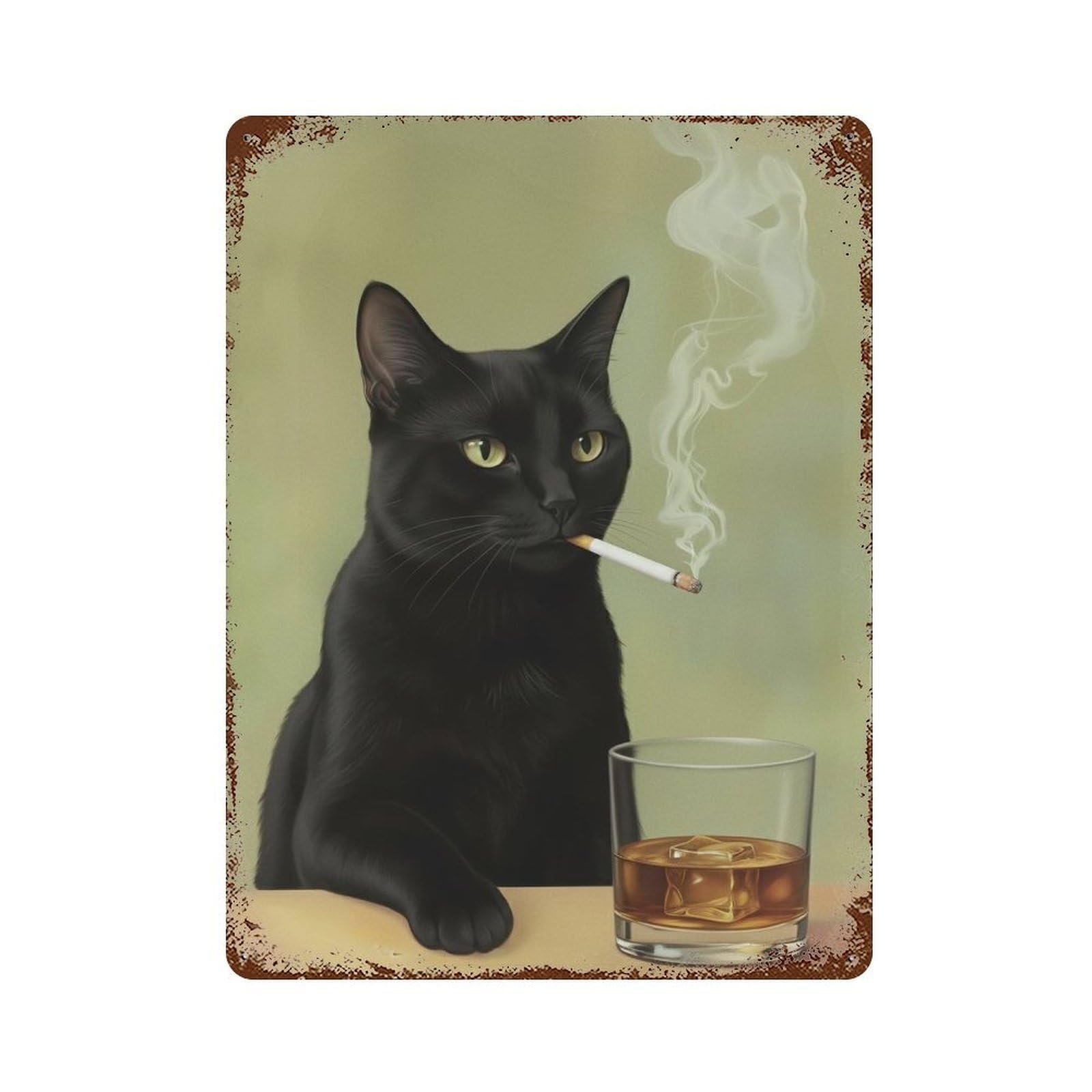 xiaoxiaoshen Cat & Whiskey Wall Art Wall Decor Art Metal Tin Poster Modern Home Decor Art Home Bar Shop Decorations Vintage Sign 40x30cm