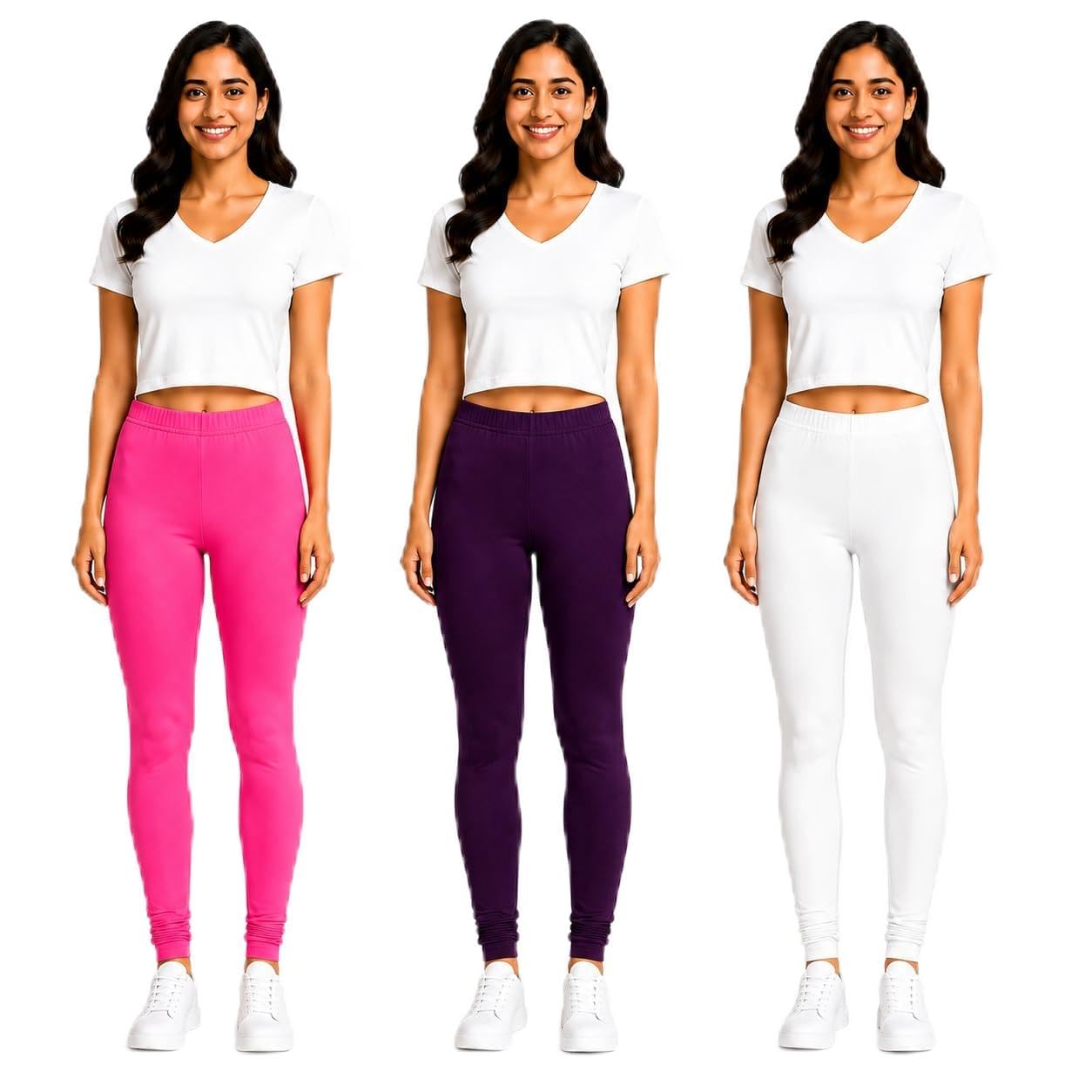PLENORA Women’s Full Length Cotton Blend Leggings Combo Pack of 3-image-46