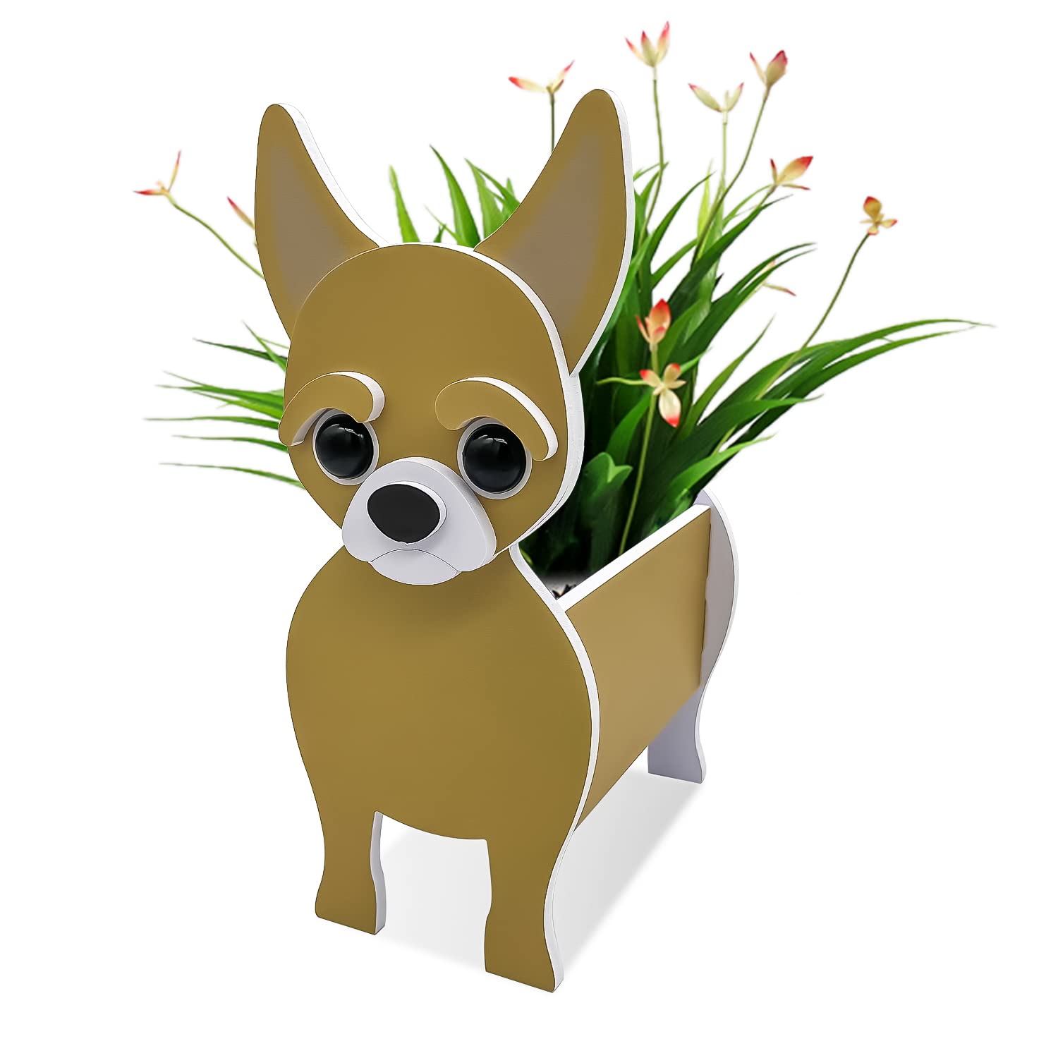 Onecen Big Dog Planter PVC Animal Plant Pots Outdoor Indoor Garden Office Home Decor Planters Holder for Succulent Flower Large Plant Flower Pots Outside (Brown Chihuahua)