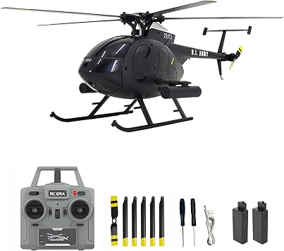 Remote Control Helicopter, C189 MD500 RC Helicopter Model, 1/28 Scale 4CH Single-Rotor Helicopters with 6-Axis Gyro and Brushless Motor, 2.4GHz RC Aircraft for Adults, 2 Batteries Black