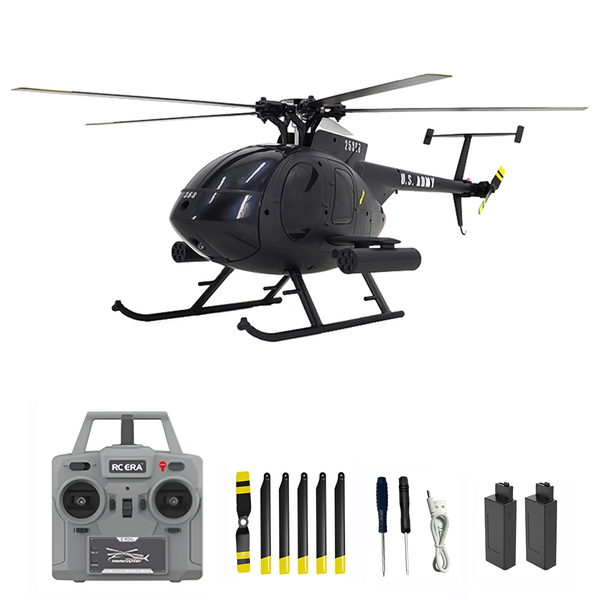 Remote Control Helicopter, C189 MD500 RC Helicopter Model, 1/28 Scale 4CH Single-Rotor Helicopters with 6-Axis Gyro and Brushless Motor, 2.4GHz RC Aircraft for Adults, 2 Batteries (Black)