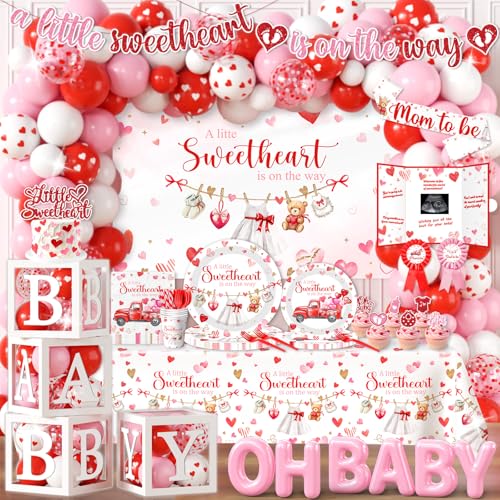 A Little Sweetheart is On The Way Decorations - 267Pcs Valentines Day Bear Truck Little Sweetheart Theme Balloon Arch Garland Set for Baby Shower Party Decoration