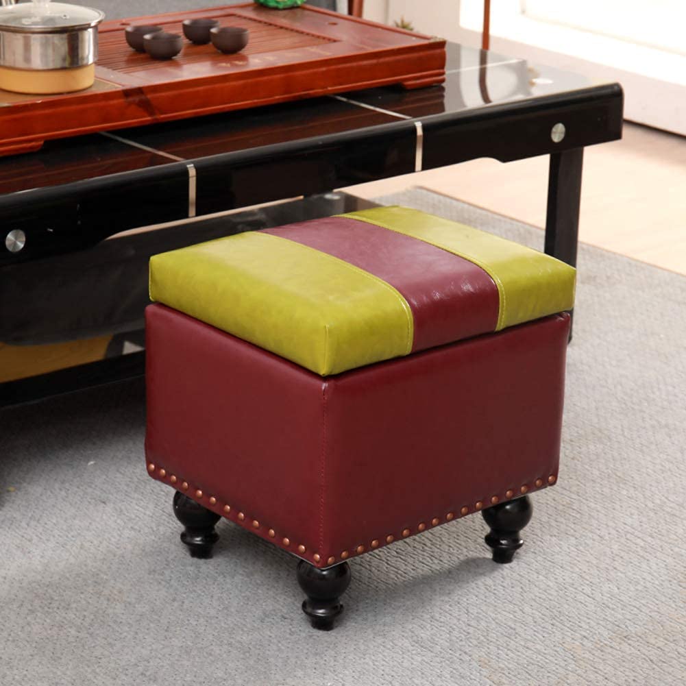 Pouf de rangement similicuir et assise rembourrée en bois noble