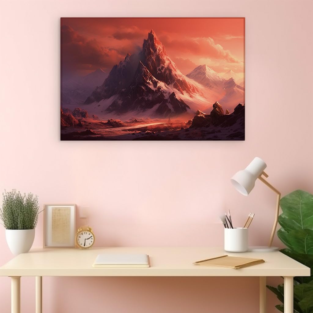Canvas for Living Room. Snow-Capped Solitude: A Stark Contrast of Desert Sands and Winter Peaks, 27 x 18 inch Canvas Wall Art - Surrealistic Visions - Modern Home Decor