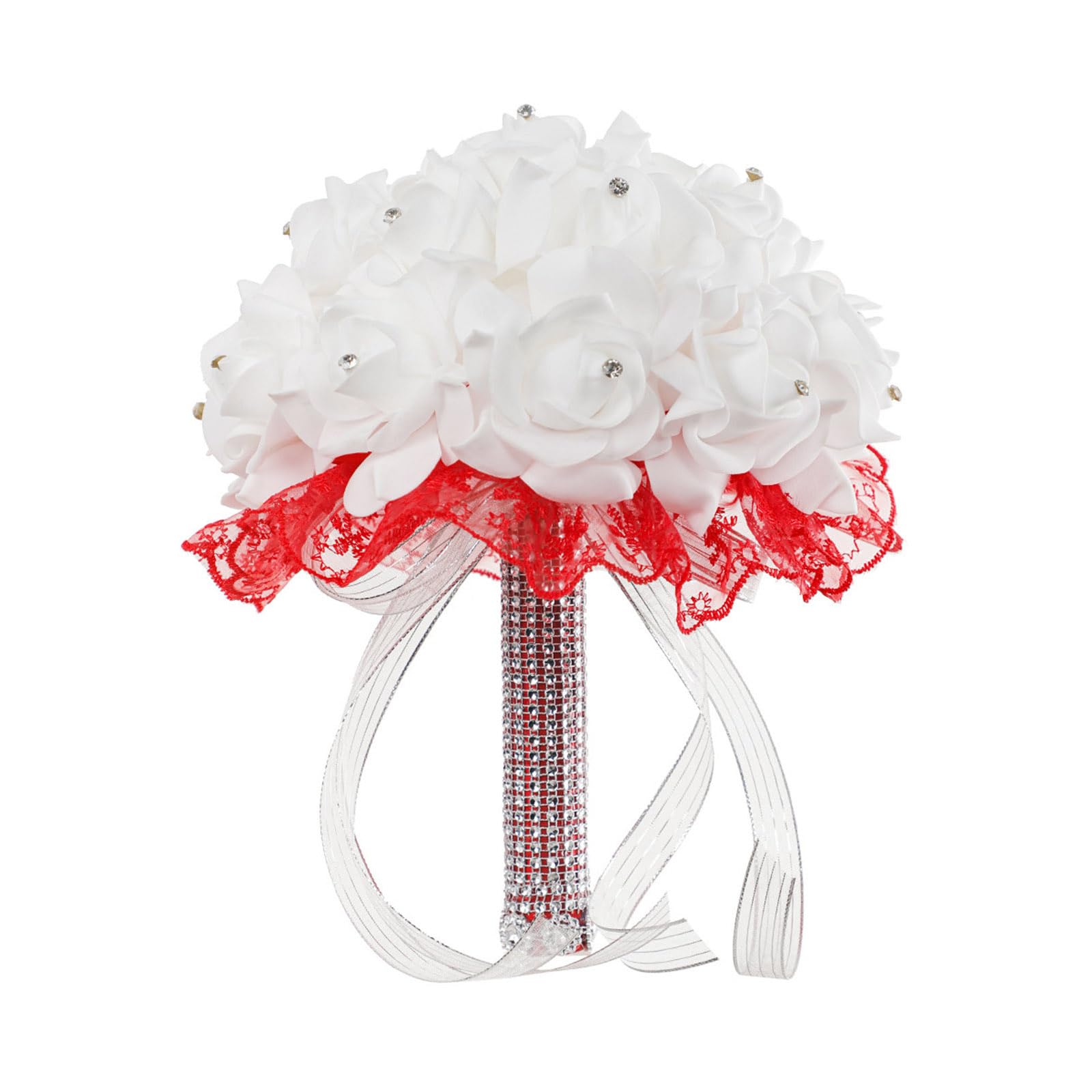 Kalttoy Artificial Flower Bouquet White Rhinestone Flowers Decor Supplies for Couple Wife Girls Birthday White Flowers Ornament