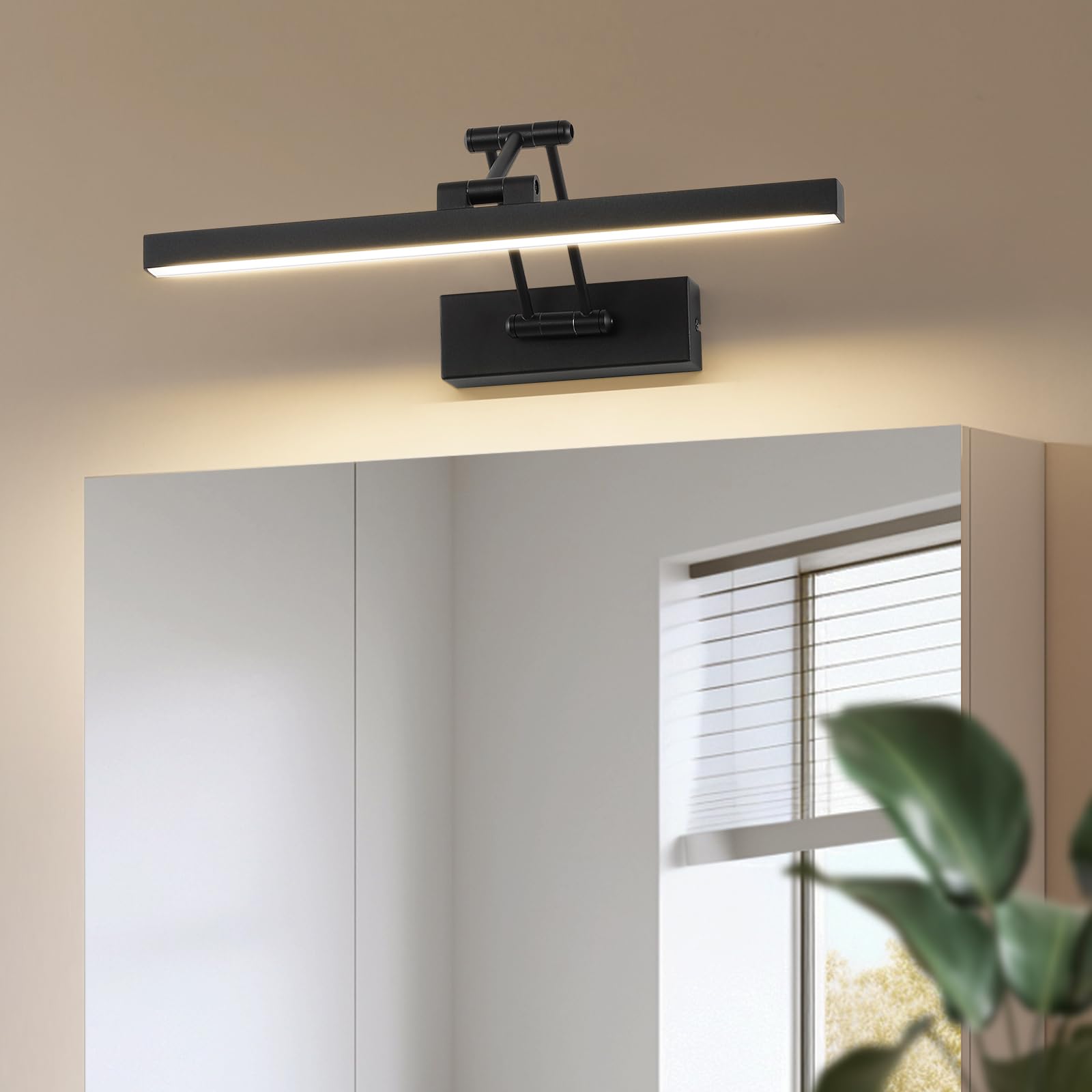 LED Lampe miroir salle de bain 40 cm, Lampe miroir rotative pour salle de bain IP44, Lampe miroir salle de bain 12 W 960 LM, Lampe miroir salle de bain LED, Blanc neutre 4000K, Noir