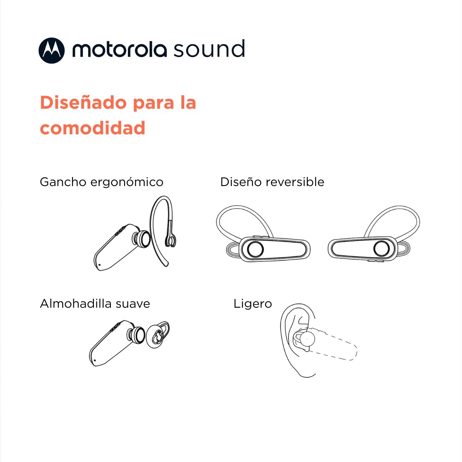 Motorola Sound - Auricular Bluetooth HK126, Auriculares Inalámbricos Mono Bluetooth Intrauditivos con 8 Horas de Tiempo de Conversación, Compatible con Asistente de Voz, Conexión a 2 Dispositivos