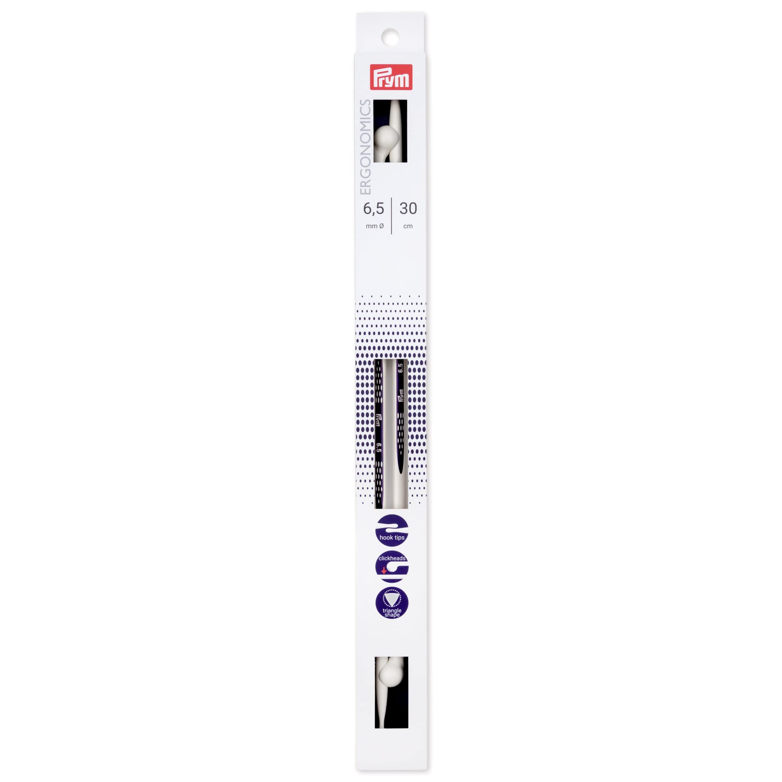 Prym 190 309 Single-Point Ergonomic Knitting Needle 6.5mm/30cm, White, One Size