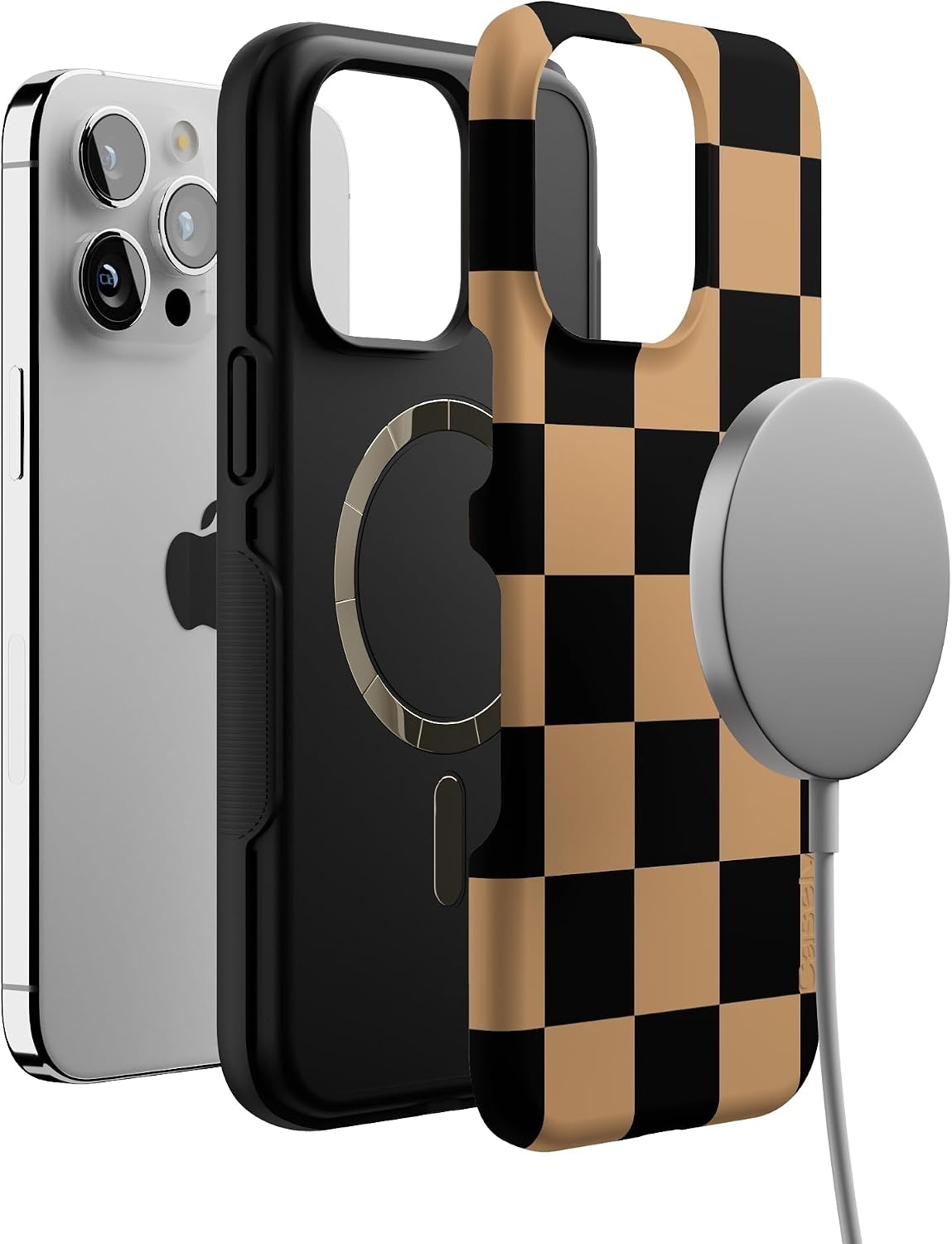 Casely iPhone 15 Pro Max Case | Fit Check | Black & Brown Checkerboard | Bold Protective Design | MagSafe Compatible Design