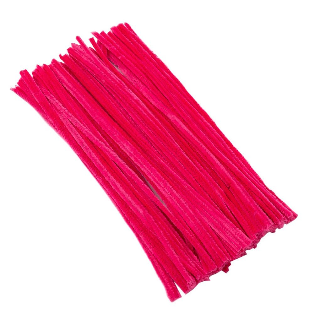 Lot de 300 cure-pipes roses en chenille - 3 couleurs pastel bonbon - 8 mm d'épaisseur - Pour travaux manuels, fleurs, décorations en vrac, tiges chenille (rose)