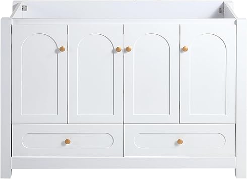 47 Inch Bathroom Vanity Without Sink No Top Freestanding Bath with Drawers and Doors Arched Front Soft Close Storage Cabinet Base Only White