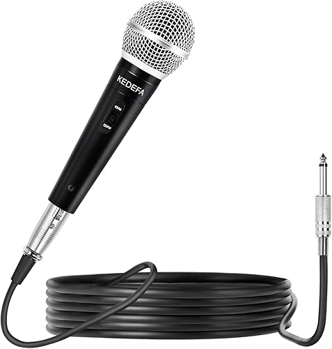 KM88 Micrófono de karaoke de mano con cable, micrófono vocal dinámico súper cardioide con cable de audio XLR desmontable de 13.12 pies e interruptor