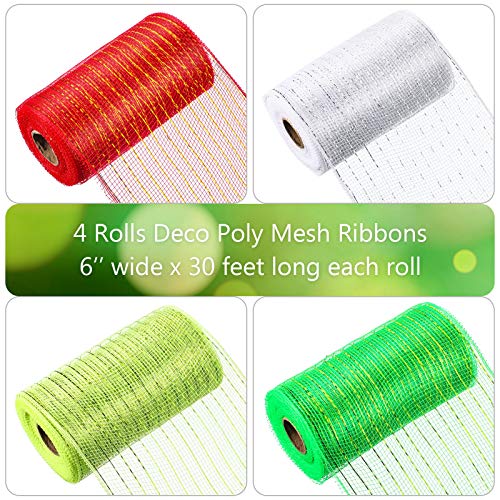 image for Chuangdi 4 Rolls Mesh Ribbons 30 Feet Each Roll Metallic Foil Mesh Rib