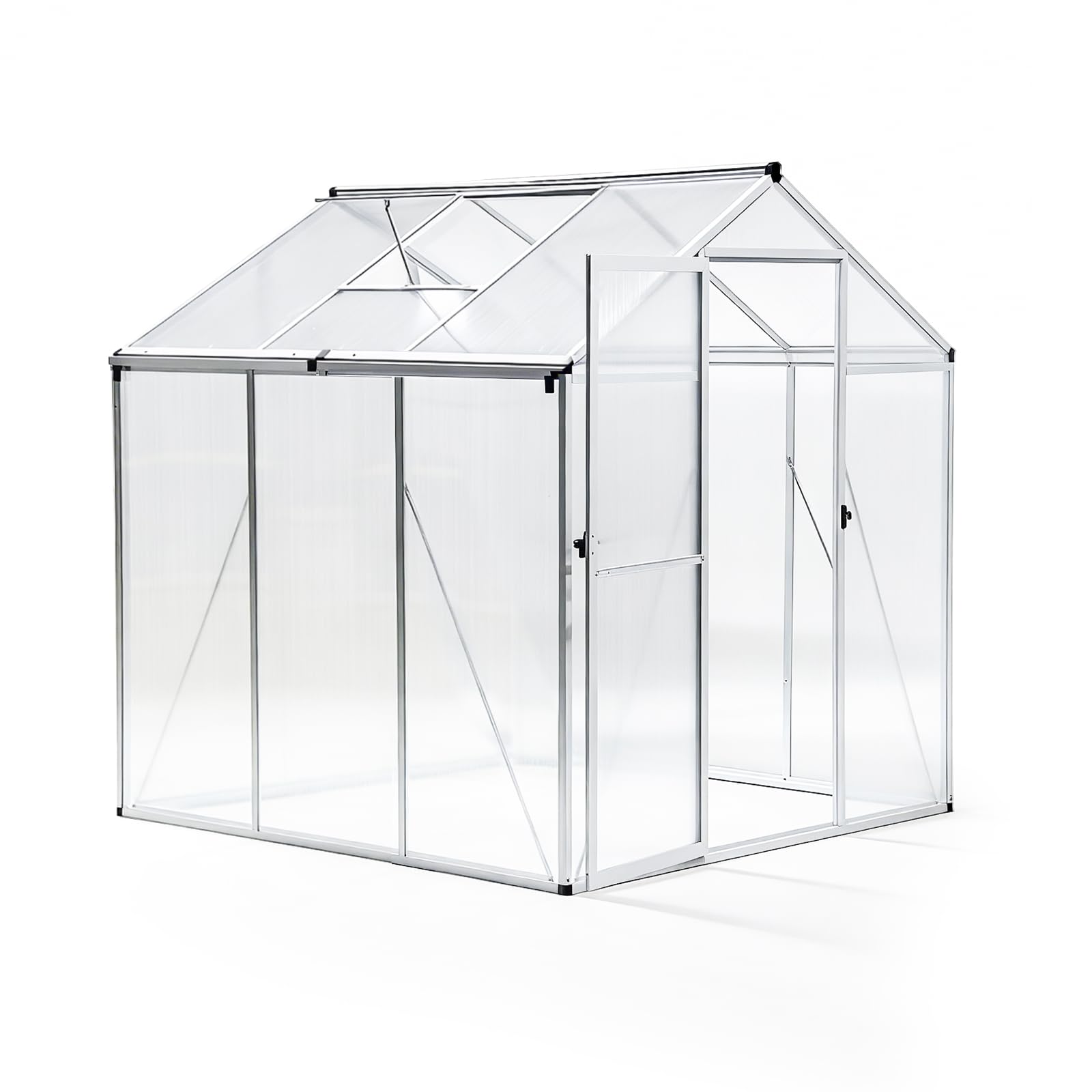 Gewächshaus mit Fundament – Aluminium Treibhaus mit PC-Platten, Anlehngewächshaus für Garten & Balkon, Gewächshaus Restposten, Gartengewächshäuser für Tomatenhaus & Pflanzen (177x181x193cm)