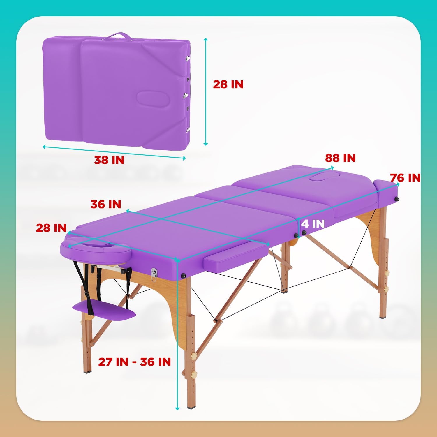 BestMassage Massage Bed Portable Massage Table 77" L 28" W Lash Bed Height Adjustable 3 Folding PU Leather with Oxford Bag for Spa Footmassage Facial CareSpa Tattoo