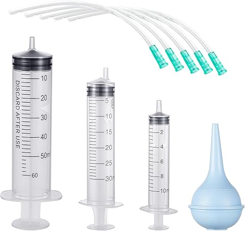 Kit de alimentación de tubo para cachorros de 9 piezas, incluye 5 tubos de alimentación, 3 jeringas (0.3 fl oz, 1.0 fl oz, 2.0 fl oz) y 1 jeringa de