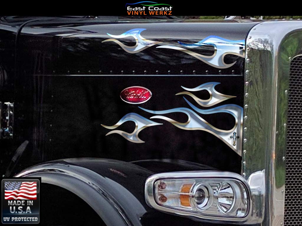 Amazon.com - No. 12 Semi Truck Flame Decals - Sunken White/Blue