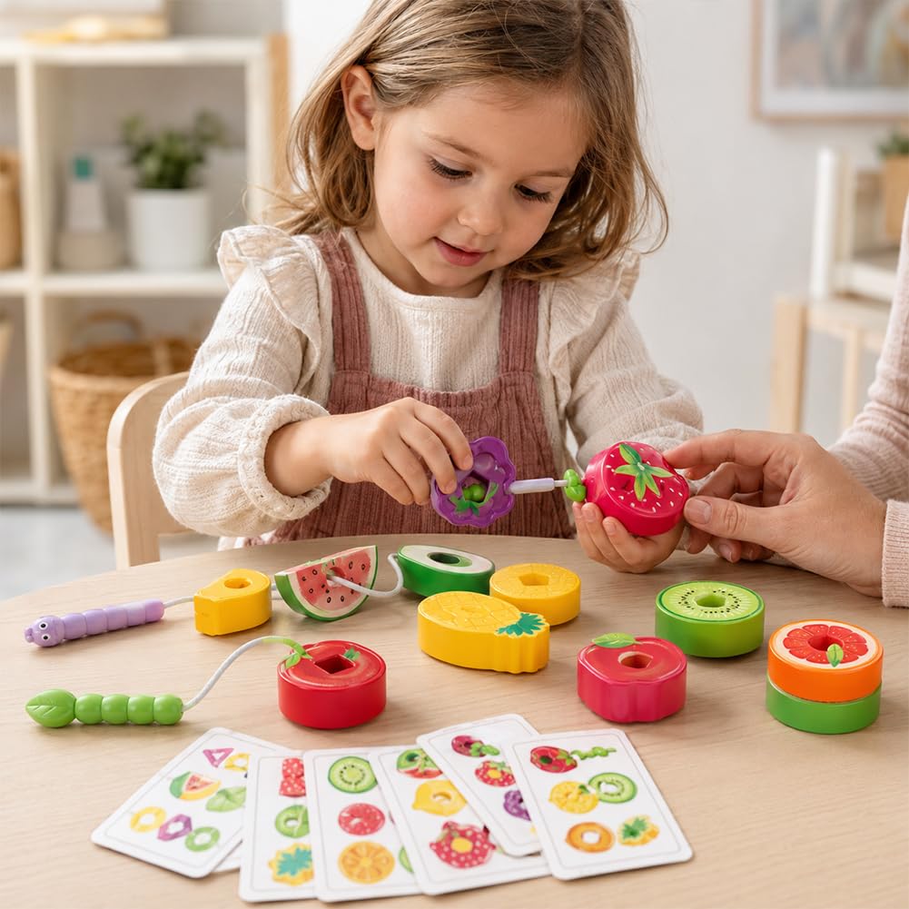 Kouipoie Fruit Threading Toys Montessori Lacing Beads for Toddlers Age 2-6 - Image 2