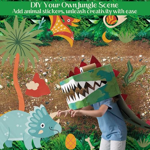 Image of Kochorie 100 Ft x 54 Inch Forest Path Plastic Tablecloth Roll Safari Dinosaur Jungle Table Cover with Cutter Box for Birthday Baby Shower Party Supplies
