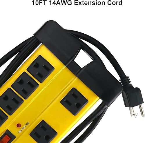 Miniatura 4 de Protector de sobretensiones resistente para electrodomésticos, regleta de alimentación de taller de 8 salidas con 1200 julios, metal con cable de