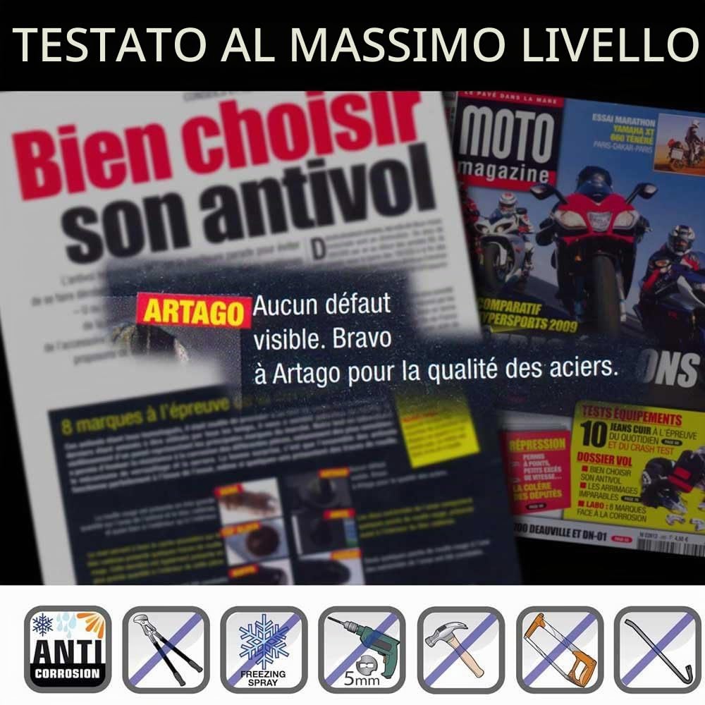 Artago 69T1 Pack Lucchetto Antifurto Bloccadisco ad Alta Sicurezza + Supporto per BMW (R1250GS, R1200GS, F850GS, F800GS, F750GS, F700GS, G310GS, F900XR), Omologato SRA, Sold Secure Gold, ART4