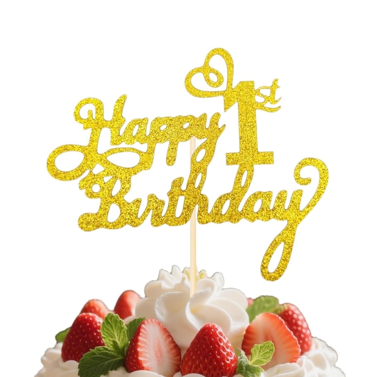 Happy 1st Birthday Cake Toppers Gold Glitter, Cheers to 1 Years Old Bday Decoration First Anniversary Dessert Topper, One Theme Cake Picks Appetizers Cocktail Toothpicks Party Supplies