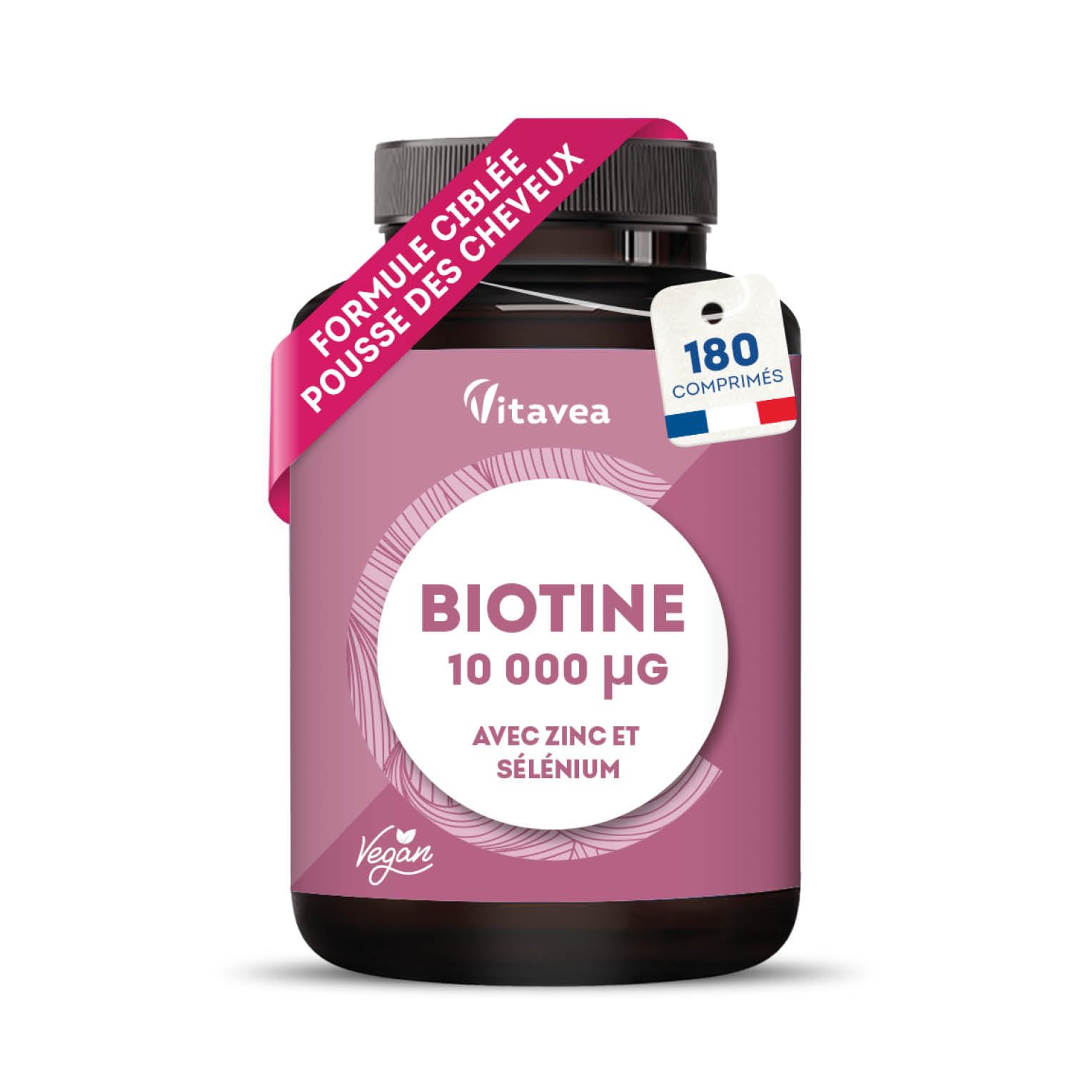 Vitavea Biotine 10 000µg Accélère la Pousse des Cheveux & Ongles - Dosage Élevé - Vitamine B8 - 180 Comprimés - Fabricat