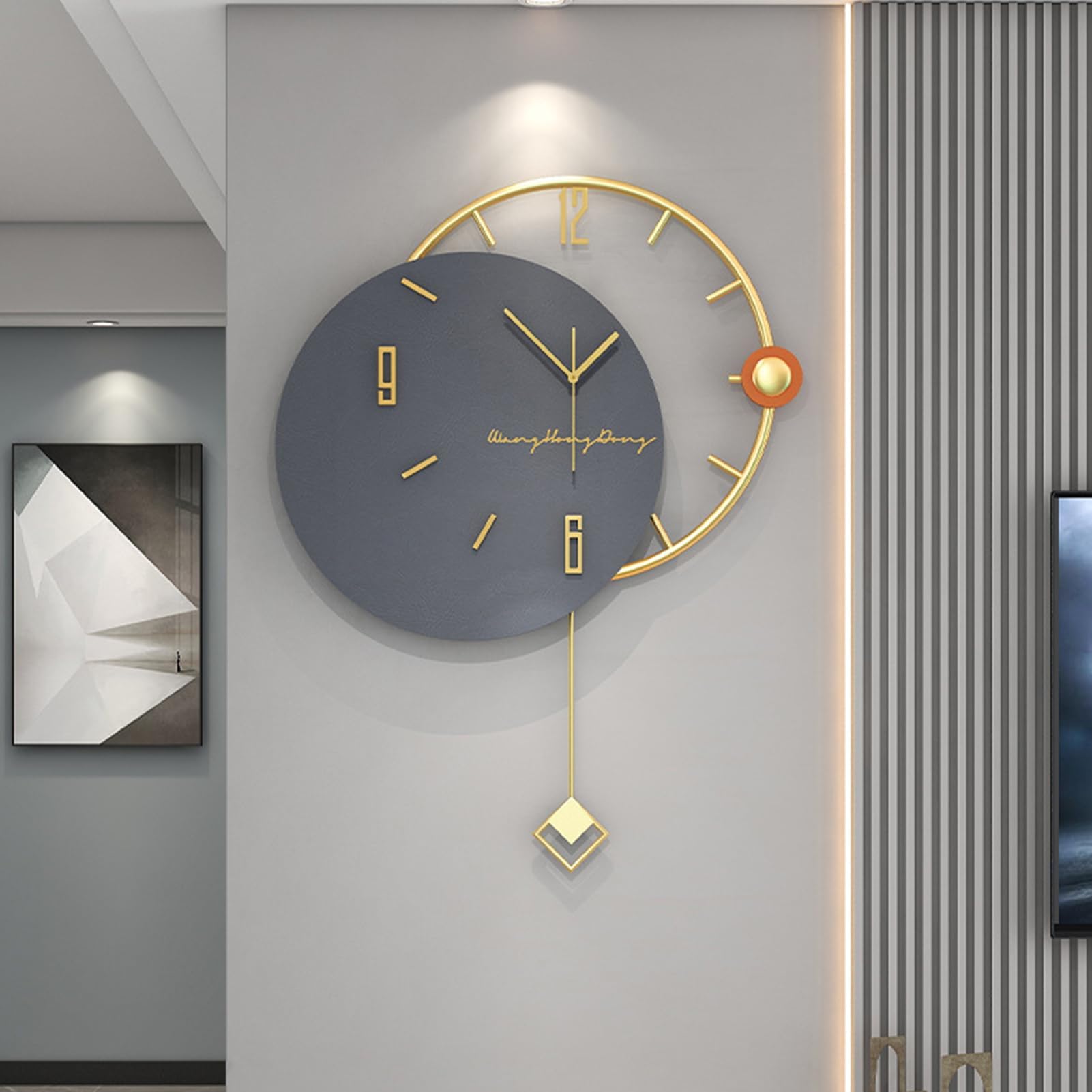 Orologio da parete gigante con pendolo, movimento al quarzo moderno silenzioso per ufficio, soggiorno, camera da letto, 52 cm x 68 cm