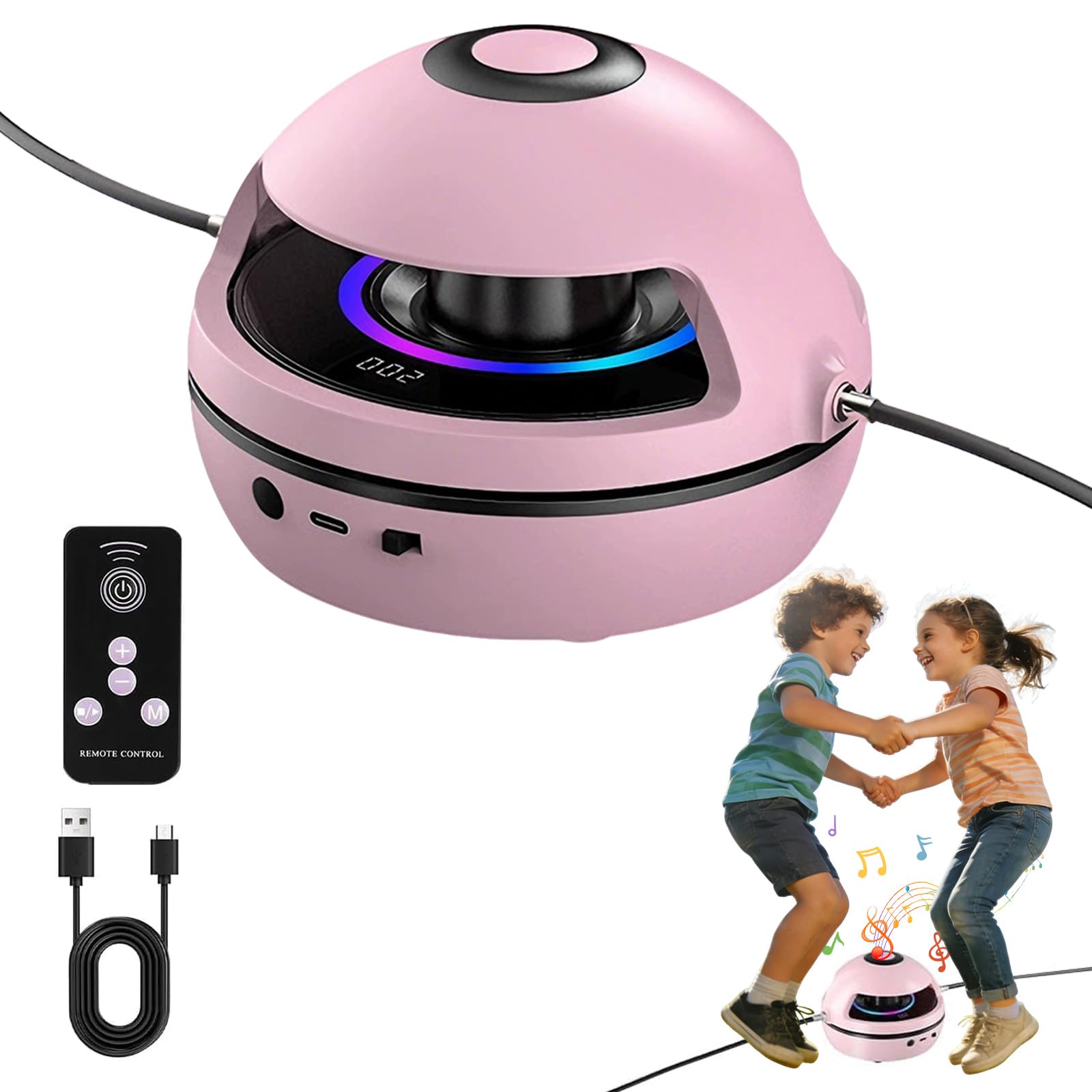 Music Jump Rope Machine, Wireless Skipping Rope with Counter for Adults Kids, Smart Skipping Rope with Remote Control/10 Speed Level/LED Screen/Colorful Light/Bluetooth Music, Home Gym Workout