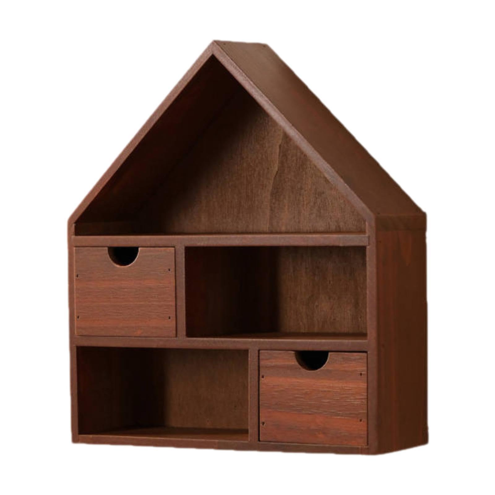 Scatola Espositiva in Legno Stile Casa Mensola Organizer Miniatura Parete Vetrinetta Curio Appendibile Scaffale Porta Collezione Miniature in Legno Na, Rosso Marrone