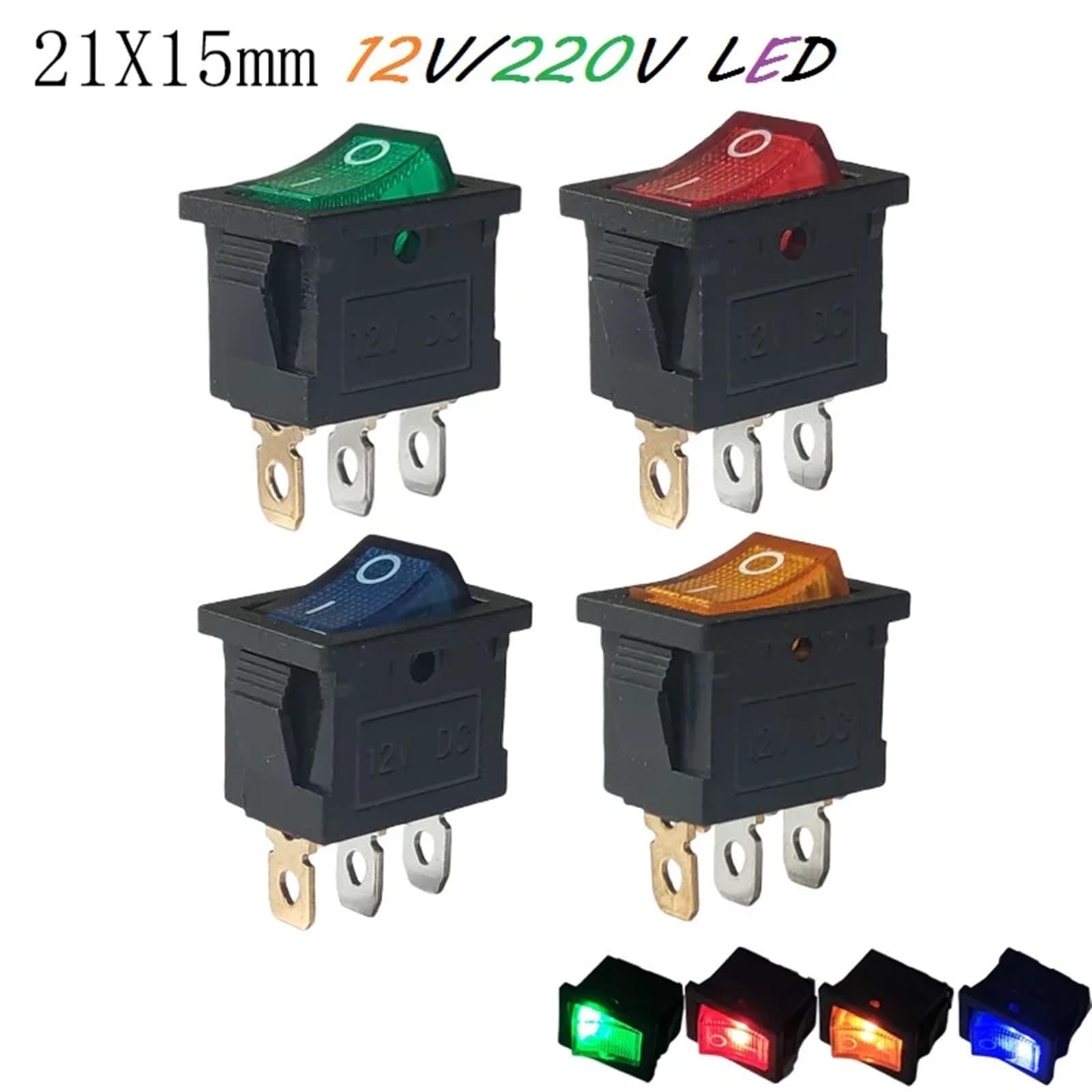 4Pcs 3Pin KCD1 Mini Rectangle Rocker Switch 21x15mm Panel 13x19mm