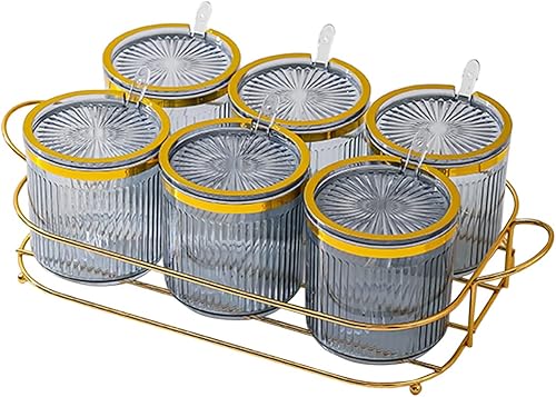 NAN Wind Tarros acrílicos para especias de condimentos, caja de especias de condimentos con tapas y cucharas y soporte, recipientes de plástico