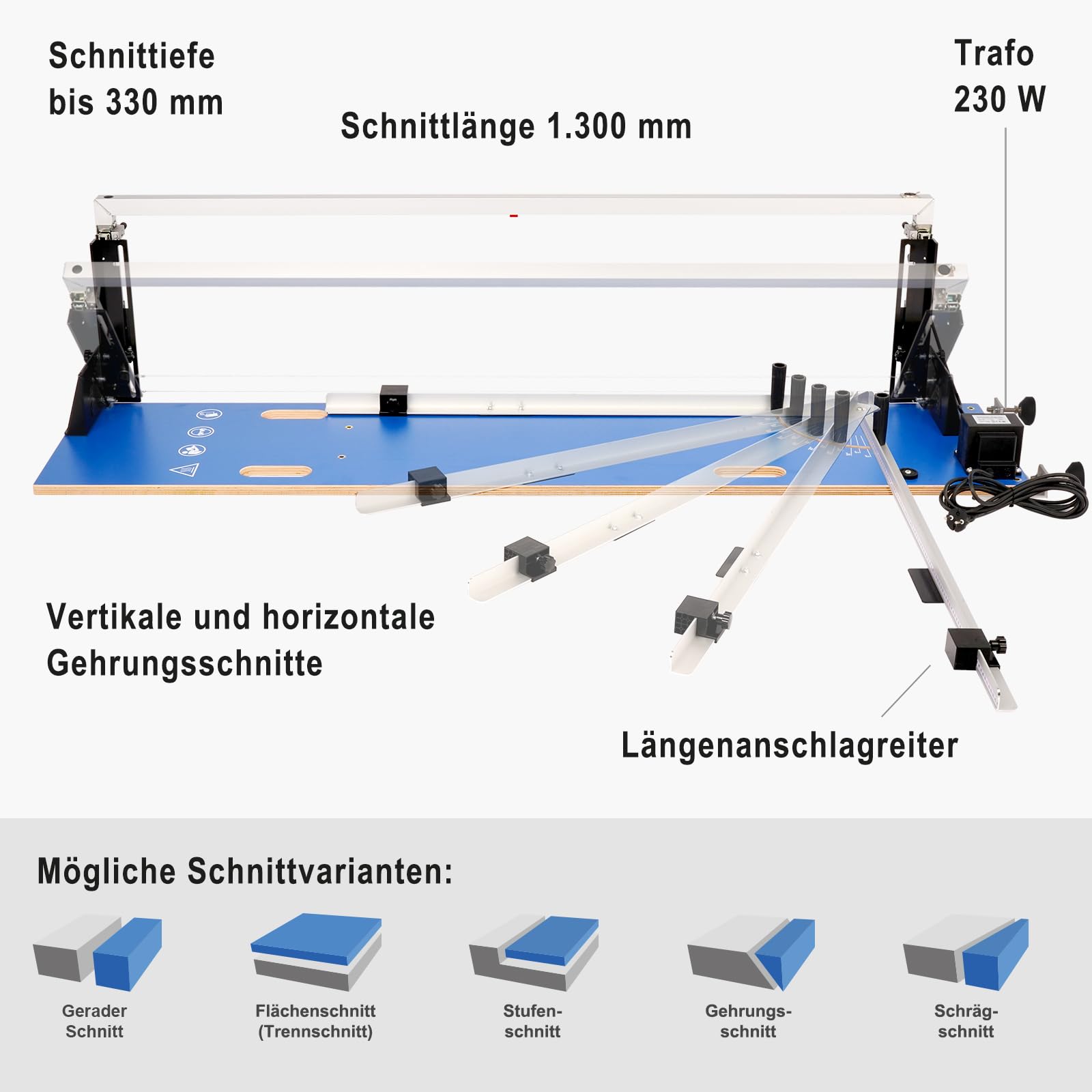 Styroporschneider,einem geschweißten einteiligen,230W einer hochpräzisen Heißdrahtschneider,deutsche Schneidedrähte,Universelle Stützfüße,für vertikales und horizontales Schneiden(2.1 Modell)