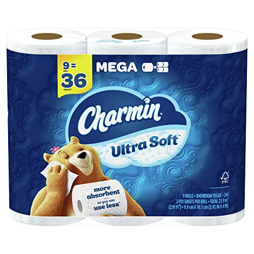 Charmin Ultra Soft Toilet Paper, 9 Mega Rolls = 36 Regular Rolls Charmin Ultra Soft Toilet Paper, 9 Mega Rolls = 36 Regular Rolls