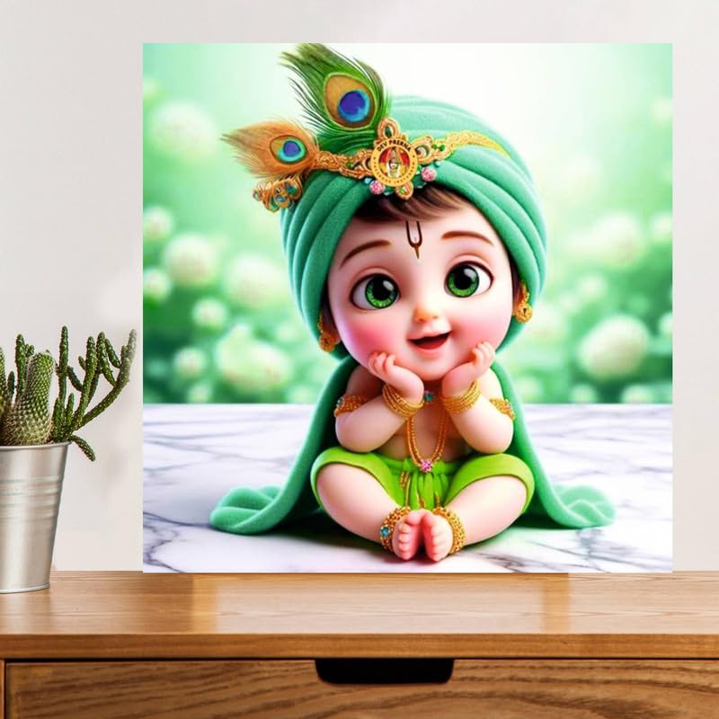 Image of British Terminal Cute little Bal Gopal Baby God Krishna| Kanha Ji | Laddu Lord Makhan Chor Painting Religious Poster for Pregnant Women for wall (matt thin vinyl,sticker,multicolor,unframed)| bj19