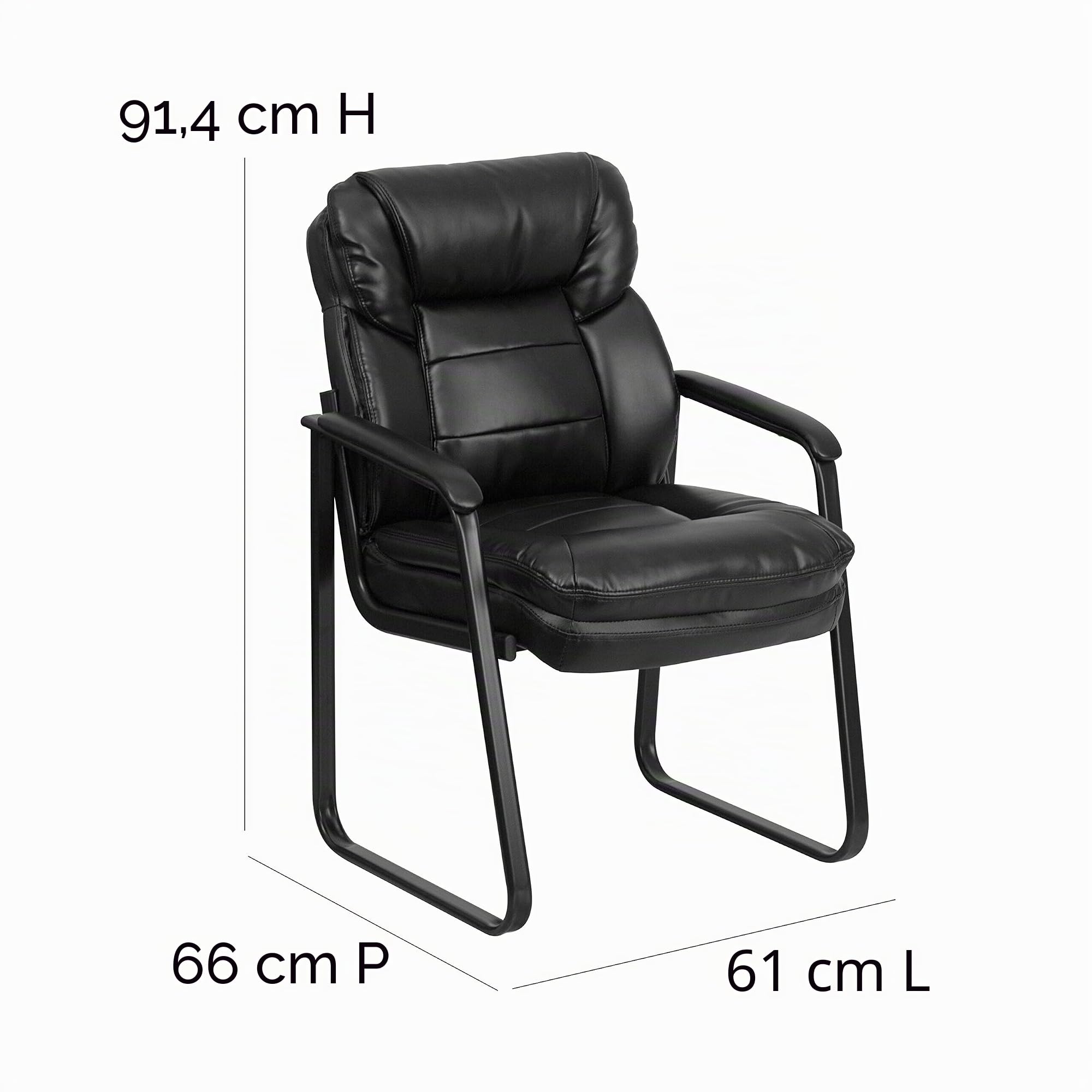Flash Furniture Sedia reception direzionale, imbottitura parziale, con supporto lombare e base a slitta, ecopelle nera, set da 1 pezzo