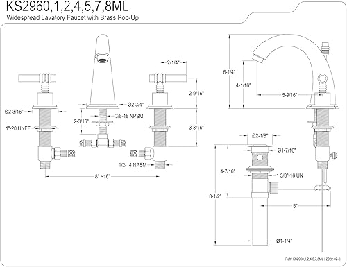 Miniatura 3 de Kingston Brass KS2964ML Milano - Grifo de lavabo generalizado con mango de palanca de metal, cromo pulido y latón pulido, centro ajustable de 8