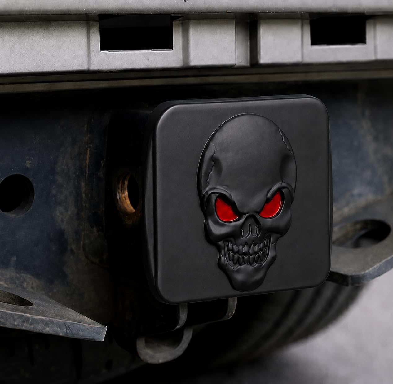 100% metalowa czaszka 3D emblemat osłona zaczepu przyczepy pasuje do 2 odbiorników (czarny czerwony na czarnym) od LFPartS