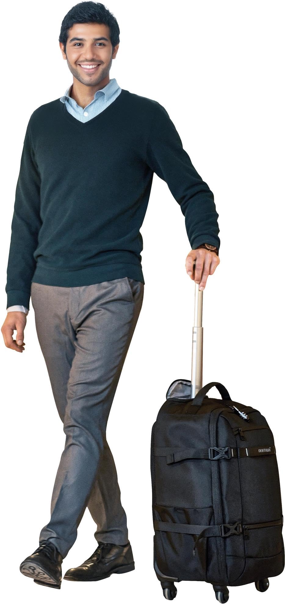 normani Handgepäck Carry-On Reiserucksack 37L mit Trolleyfunktion Reisetasche mit Frontloader und Laptopfach Bordgepäck mit Laptopfach New Black L