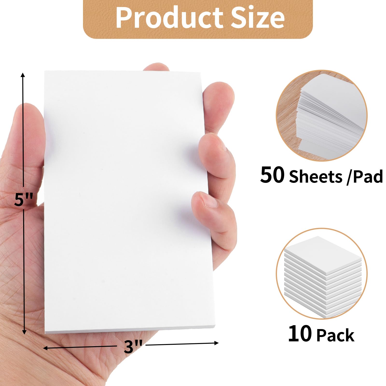 Hoiny Notizblöcke, 7,6 x 12,7 cm, blanko, 50 Blatt pro Rubbel-Notizblöcke für Lebensmittel, Einkaufen, To-Do-Listen, kleines weißes Papier zum Schreiben von schnellen Notizen, Arbeit, Zuhause, Büro
