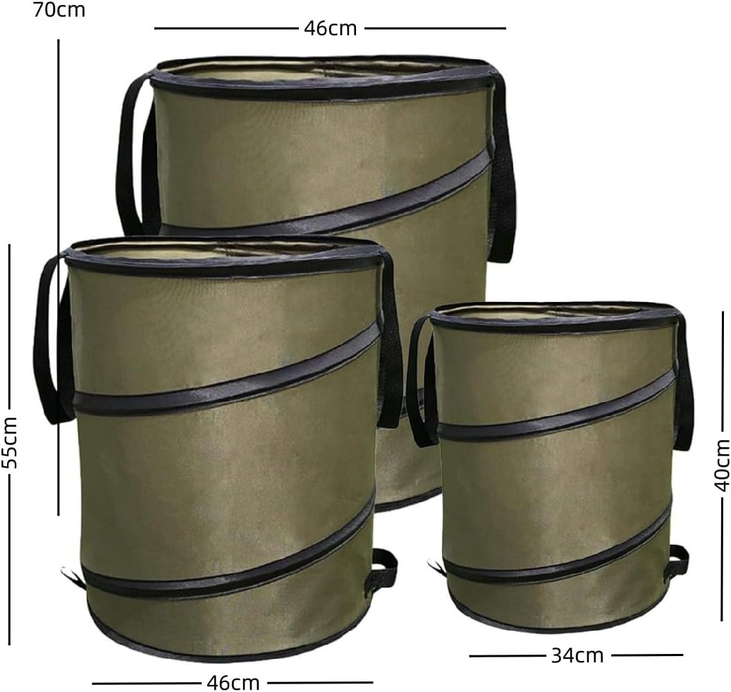 ジャンピング 集草バッグ ガーデンバケツ 収穫袋 庭用袋 菜園万能収穫バッグ ゴミ箱 自立式 折り畳み 再利用可能 (3点セット)