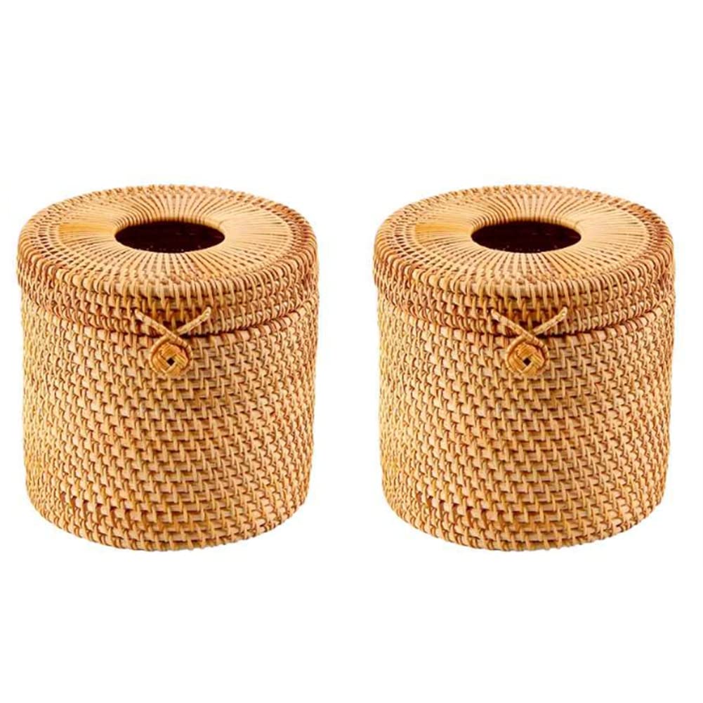 Knadgbft 2Pcs Toilet Paper Cover Wicker Decorative Holders with Lid for Storage Single Roll and Tissues