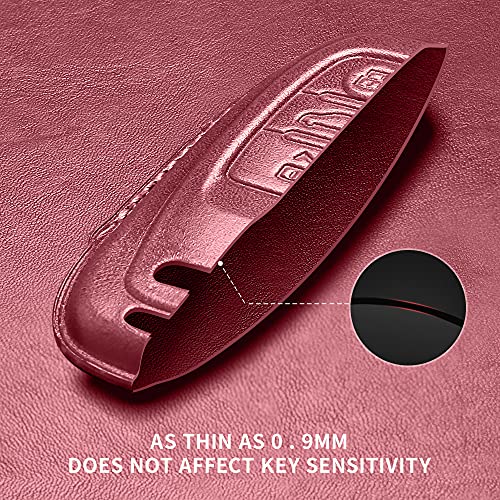 Image of Tukellen Compatible with Audi Key Fob Cover Genuine Leather with Keychain,Leather Key Case Key Shell Compatible with Audi R8 Q5 Q7 S3 S4 S5 S6 S7 S8 SQ5 RS5 RS7 A4 A5 A6 A7 A8 Keyless Entry-Pink